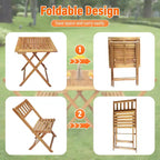 BestMassage 3-Pieces Acacia Wood Folding Bistro Set Outdoor Dining Set, Natural