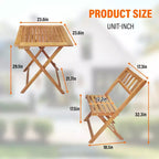 BestMassage 3-Pieces Acacia Wood Folding Bistro Set Outdoor Dining Set, Natural