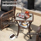 Costway 3 PCS Patio Furniture Set with 2-Tier Side Table and Cushions for Porch Brown/Black
