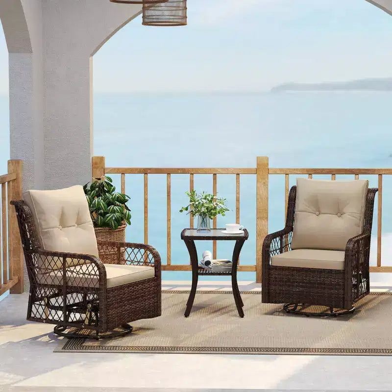 Costway 3 PCS Patio Furniture Set with 2-Tier Side Table and Cushions for Porch Brown/Black