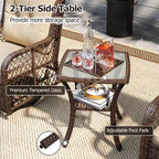 Costway 3 PCS Patio Furniture Set with 2-Tier Side Table and Cushions for Porch Brown/Black