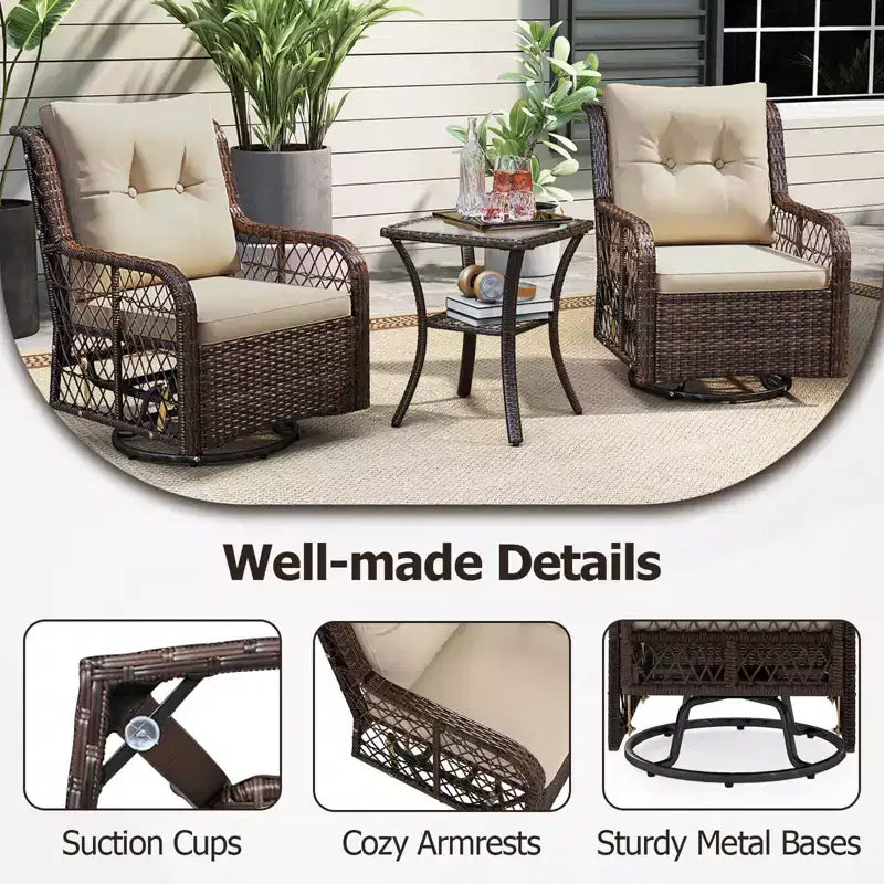 Costway 3 PCS Patio Furniture Set with 2-Tier Side Table and Cushions for Porch Brown/Black