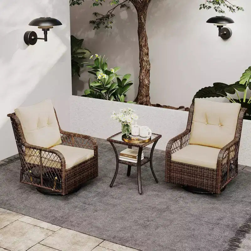 Costway 3 PCS Patio Furniture Set with 2-Tier Side Table and Cushions for Porch Brown/Black