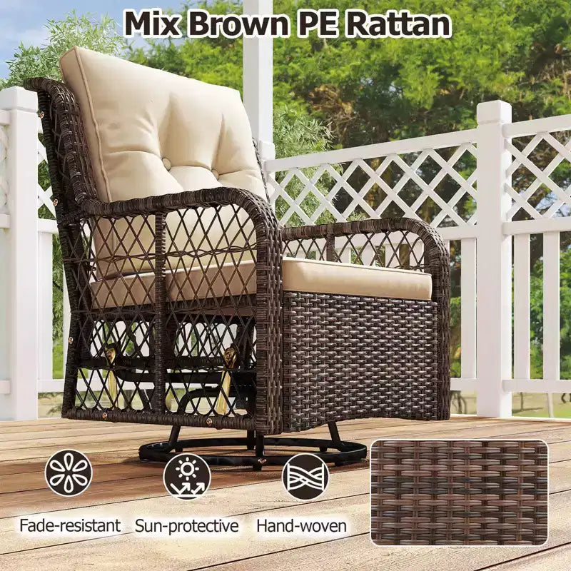 Costway 3 PCS Patio Furniture Set with 2-Tier Side Table and Cushions for Porch Brown/Black