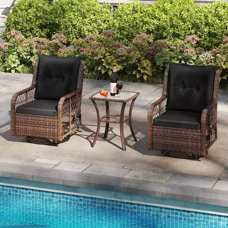 Costway 3 PCS Patio Furniture Set with 2-Tier Side Table and Cushions for Porch Brown/Black