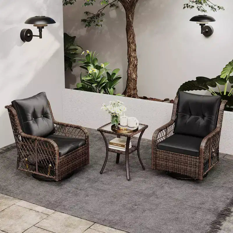 Costway 3 PCS Patio Furniture Set with 2-Tier Side Table and Cushions for Porch Brown/Black