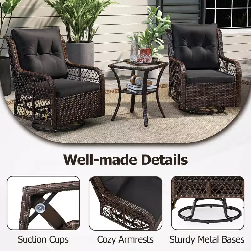 Costway 3 PCS Patio Furniture Set with 2-Tier Side Table and Cushions for Porch Brown/Black