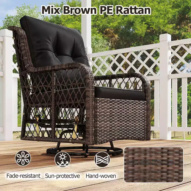 Costway 3 PCS Patio Furniture Set with 2-Tier Side Table and Cushions for Porch Brown/Black