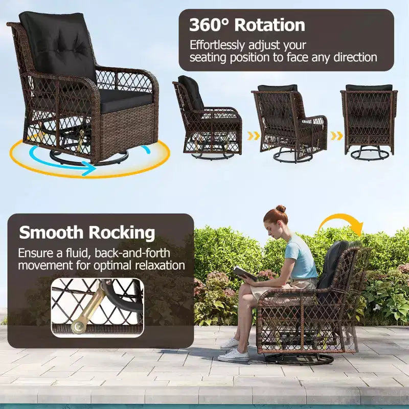Costway 3 PCS Patio Furniture Set with 2-Tier Side Table and Cushions for Porch Brown/Black
