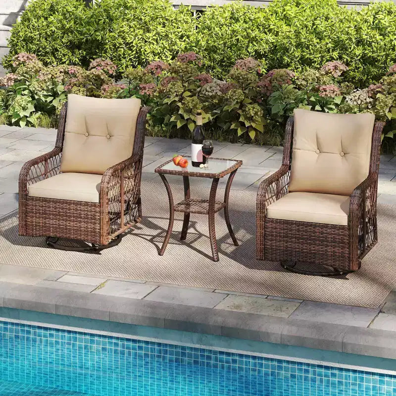 Costway 3 PCS Patio Furniture Set with 2-Tier Side Table and Cushions for Porch Brown/Black