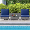 Costway 3 PCS Patio Furniture Set with Tempered Glass Coffee Table Soft Back & Seat Cushions Navy/White/Gray