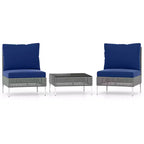 Costway 3 PCS Patio Furniture Set with Tempered Glass Coffee Table Soft Back & Seat Cushions Navy/White/Gray