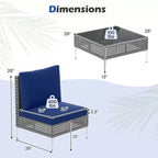 Costway 3 PCS Patio Furniture Set with Tempered Glass Coffee Table Soft Back & Seat Cushions Navy/White/Gray