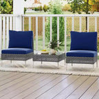 Costway 3 PCS Patio Furniture Set with Tempered Glass Coffee Table Soft Back & Seat Cushions Navy/White/Gray