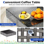 Costway 3 PCS Patio Furniture Set with Tempered Glass Coffee Table Soft Back & Seat Cushions Navy/White/Gray
