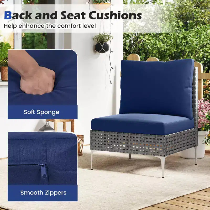 Costway 3 PCS Patio Furniture Set with Tempered Glass Coffee Table Soft Back & Seat Cushions Navy/White/Gray