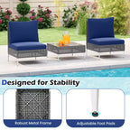 Costway 3 PCS Patio Furniture Set with Tempered Glass Coffee Table Soft Back & Seat Cushions Navy/White/Gray