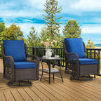 3 Piece Outdoor Patio Set, Wicker Rocking Bistro Set with 2 Swivel Chairs & Tempered Glass Top Table