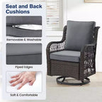 3 Piece Outdoor Patio Set, Wicker Rocking Bistro Set with 2 Swivel Chairs & Tempered Glass Top Table