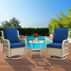 3 Piece Outdoor Patio Set, Wicker Rocking Bistro Set with 2 Swivel Chairs & Tempered Glass Top Table