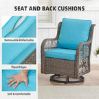 3 Piece Outdoor Patio Set, Wicker Rocking Bistro Set with 2 Swivel Chairs & Tempered Glass Top Table