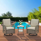 3 Piece Outdoor Patio Set, Wicker Rocking Bistro Set with 2 Swivel Chairs & Tempered Glass Top Table