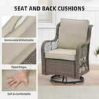 3 Piece Outdoor Patio Set, Wicker Rocking Bistro Set with 2 Swivel Chairs & Tempered Glass Top Table
