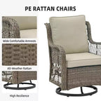 3 Piece Outdoor Patio Set, Wicker Rocking Bistro Set with 2 Swivel Chairs & Tempered Glass Top Table