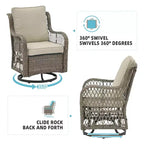 3 Piece Outdoor Patio Set, Wicker Rocking Bistro Set with 2 Swivel Chairs & Tempered Glass Top Table