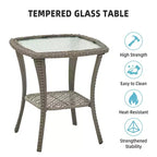 3 Piece Outdoor Patio Set, Wicker Rocking Bistro Set with 2 Swivel Chairs & Tempered Glass Top Table