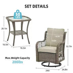 3 Piece Outdoor Patio Set, Wicker Rocking Bistro Set with 2 Swivel Chairs & Tempered Glass Top Table