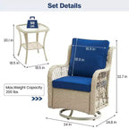 3 Piece Outdoor Patio Set, Wicker Rocking Bistro Set with 2 Swivel Chairs & Tempered Glass Top Table