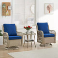 3 Piece Outdoor Patio Set, Wicker Rocking Bistro Set with 2 Swivel Chairs & Tempered Glass Top Table