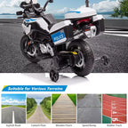 Acekool 12V Kids Ride-On BMW Motorcycle with Remote, 2 Speeds, Music, USB, LED Lights & Training Wheels  White