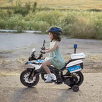 Acekool 12V Kids Ride-On BMW Motorcycle with Remote, 2 Speeds, Music, USB, LED Lights & Training Wheels  White