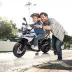 Acekool 12V Kids Ride-On BMW Motorcycle with Remote, 2 Speeds, Music, USB, LED Lights & Training Wheels  White