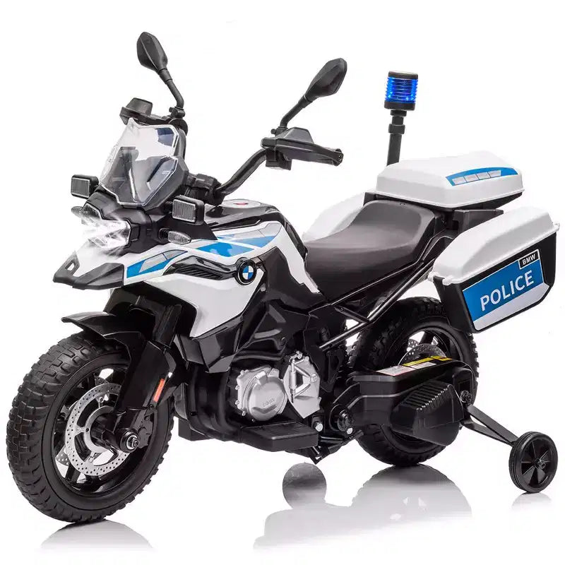 Acekool 12V Kids Ride-On BMW Motorcycle with Remote, 2 Speeds, Music, USB, LED Lights & Training Wheels  White