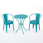 GDFStudio Hobart Outdoor 3 Piece Iron Bistro Set with Metal Slatted Chairs and Round Table