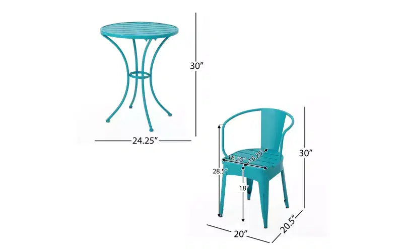 GDFStudio Hobart Outdoor 3 Piece Iron Bistro Set with Metal Slatted Chairs and Round Table