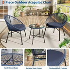 3 Pieces Outdoor Acapulco Chair Patio Bistro Set, All-Weather Acapulco Chairs with Glass Top Table, Modern Patio Conversation Chairs Set of 2