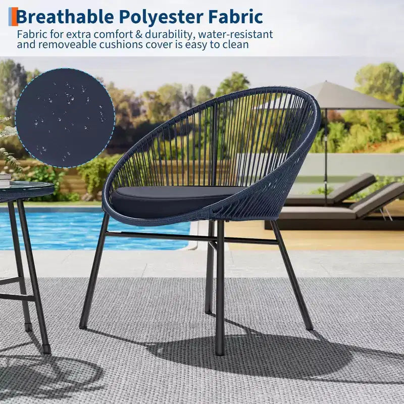 3 Pieces Outdoor Acapulco Chair Patio Bistro Set, All-Weather Acapulco Chairs with Glass Top Table, Modern Patio Conversation Chairs Set of 2