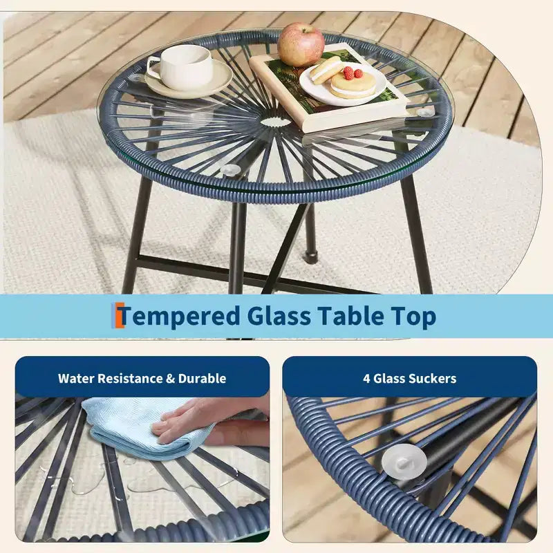 3 Pieces Outdoor Acapulco Chair Patio Bistro Set, All-Weather Acapulco Chairs with Glass Top Table, Modern Patio Conversation Chairs Set of 2