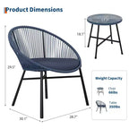 3 Pieces Outdoor Acapulco Chair Patio Bistro Set, All-Weather Acapulco Chairs with Glass Top Table, Modern Patio Conversation Chairs Set of 2
