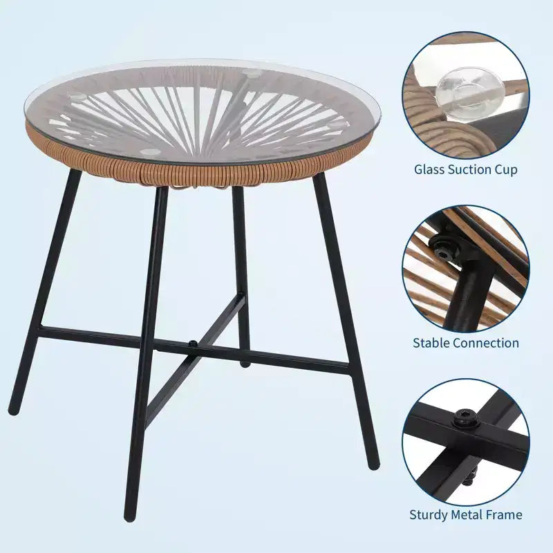 3 Pieces Outdoor Acapulco Chair Patio Bistro Set, All-Weather Acapulco Chairs with Glass Top Table, Modern Patio Conversation Chairs Set of 2