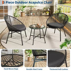 3 Pieces Outdoor Acapulco Chair Patio Bistro Set, All-Weather Acapulco Chairs with Glass Top Table, Modern Patio Conversation Chairs Set of 2
