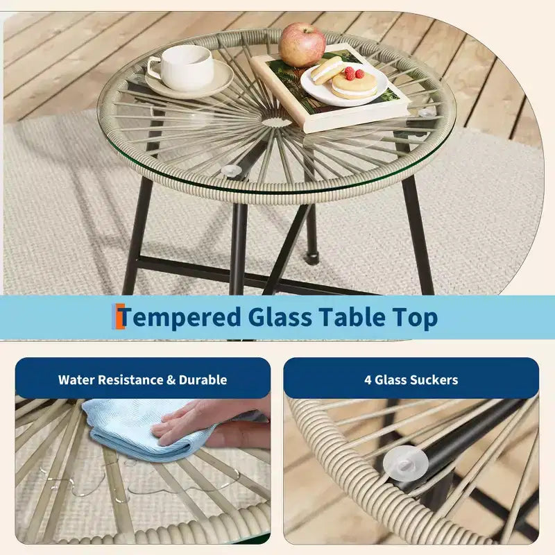 3 Pieces Outdoor Acapulco Chair Patio Bistro Set, All-Weather Acapulco Chairs with Glass Top Table, Modern Patio Conversation Chairs Set of 2
