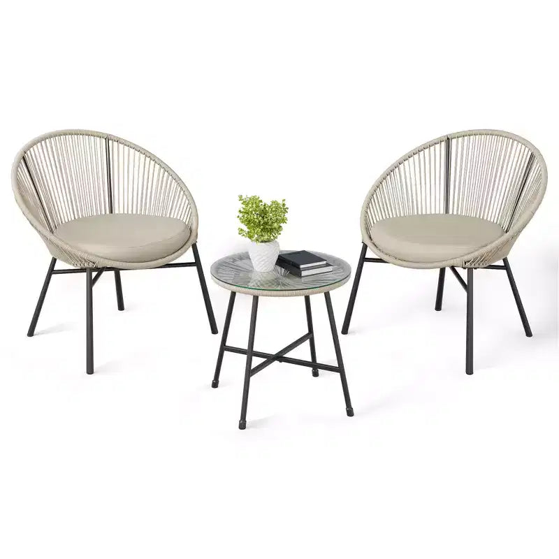 3 Pieces Outdoor Acapulco Chair Patio Bistro Set, All-Weather Acapulco Chairs with Glass Top Table, Modern Patio Conversation Chairs Set of 2