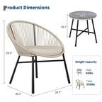 3 Pieces Outdoor Acapulco Chair Patio Bistro Set, All-Weather Acapulco Chairs with Glass Top Table, Modern Patio Conversation Chairs Set of 2
