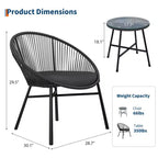 3 Pieces Outdoor Acapulco Chair Patio Bistro Set, All-Weather Acapulco Chairs with Glass Top Table, Modern Patio Conversation Chairs Set of 2