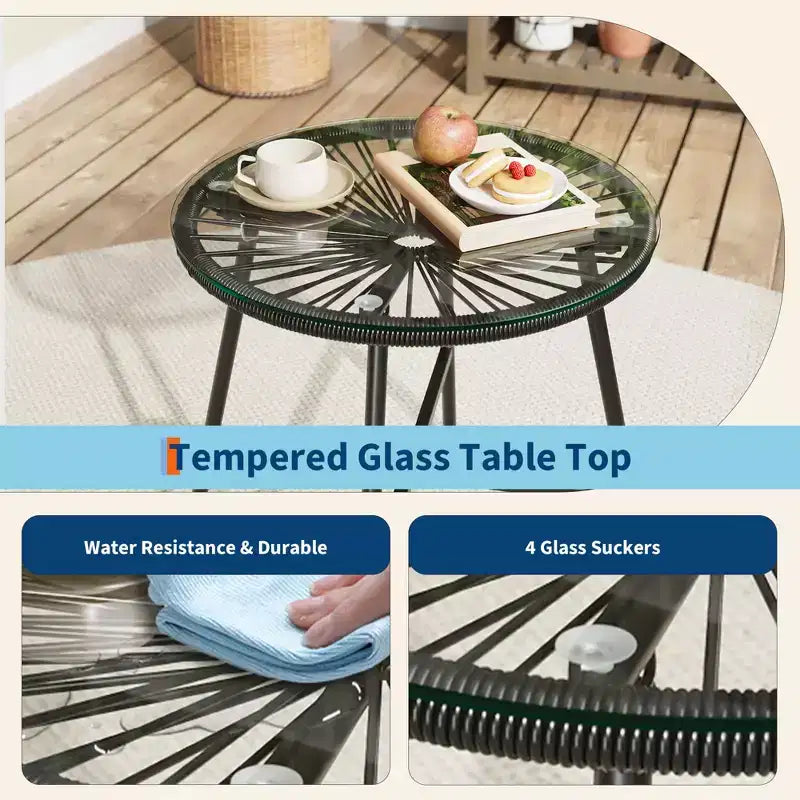 3 Pieces Outdoor Acapulco Chair Patio Bistro Set, All-Weather Acapulco Chairs with Glass Top Table, Modern Patio Conversation Chairs Set of 2